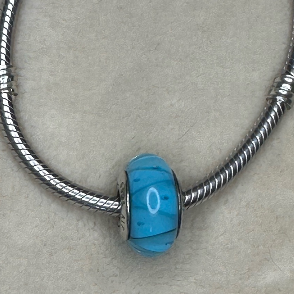 Pandora Blue Looking Glass Charm Murano Glass ALE 925 Retired #790923
